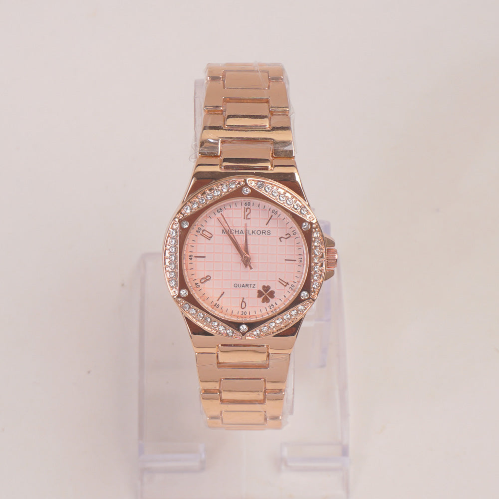 Women Chain Wrist Watch Rosegold Pink