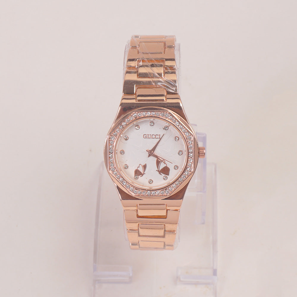 Women Chain Wrist Watch Rosegold White