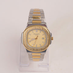 Two Tone Mans Chain Wrist Watch Phi.lip Path.k Golden Dial