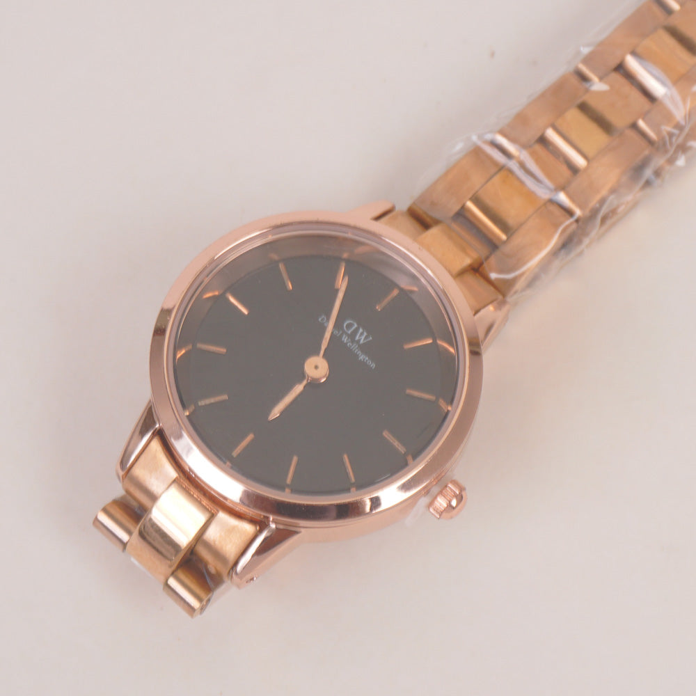 Woman Chain Wrist Watch Rosegold Black Dial