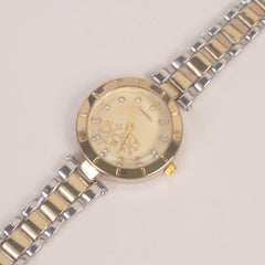 Two Tone Woman Chain Silver Wrist Watch Golden Dial