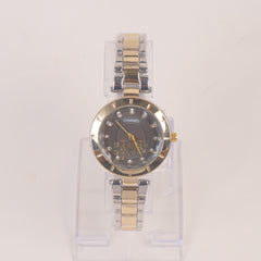 Two Tone Woman Chain Silver Wrist Watch Black Dial