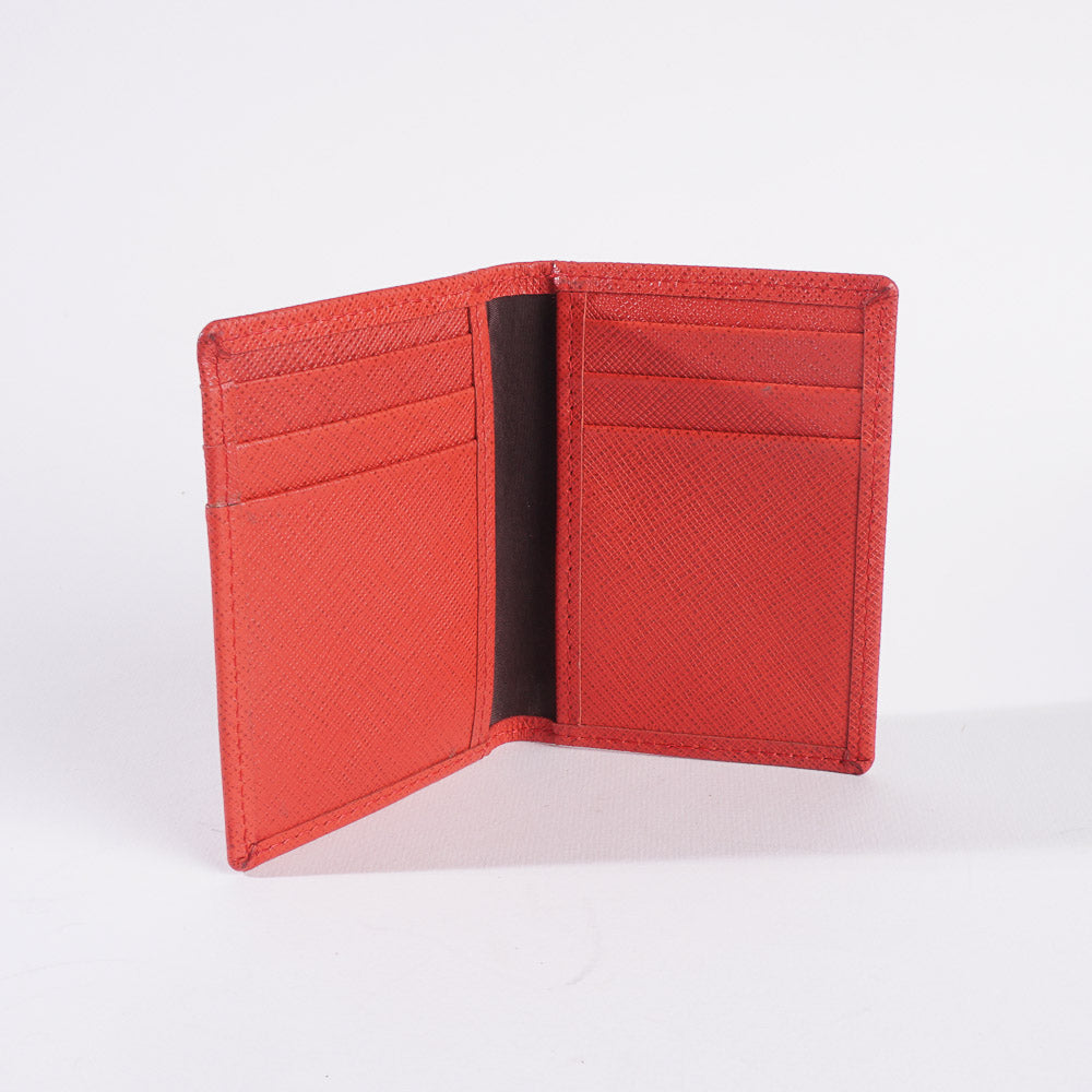 Genuine Leather Bifold Slim Credit Card Holder Red