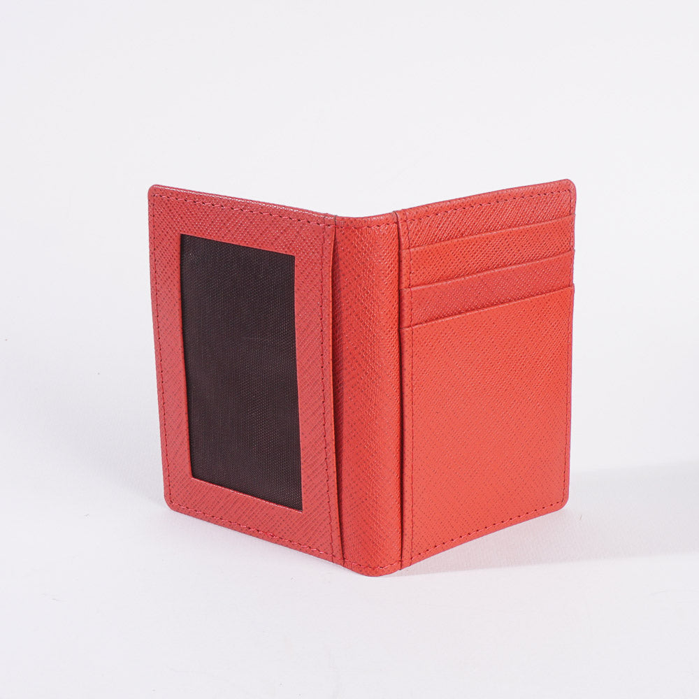 Genuine Leather Bifold Slim Credit Card Holder Red
