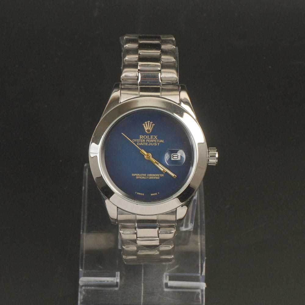 Silver Chain Wrist Watch Blue Dial