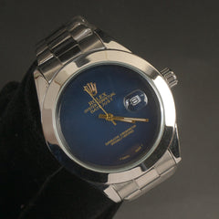 Silver Chain Wrist Watch Blue Dial