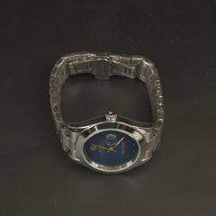 Silver Chain Wrist Watch Blue Dial