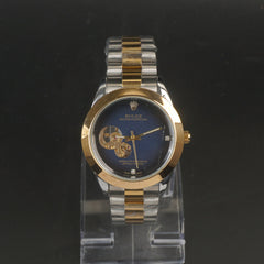 Two Tone Silver Chain Wrist Watch Blue Dial