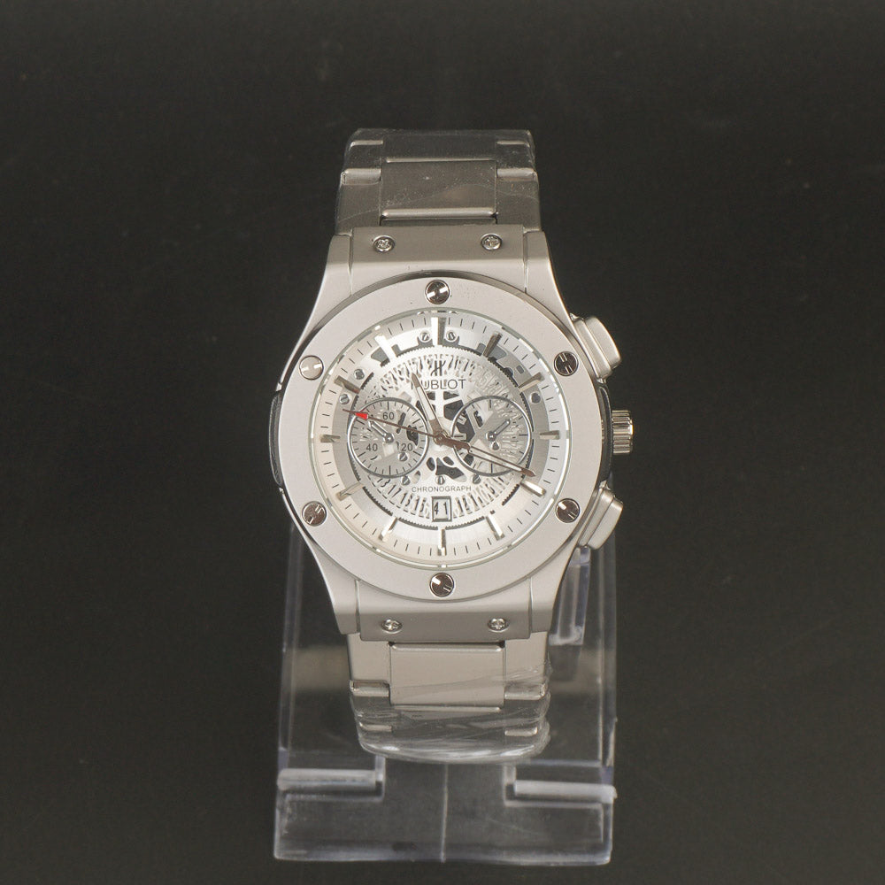 Mans Chain Silver Wrist Watch White Dial