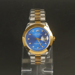 Two Tone Silver Chain Wrist Watch Blue Dial