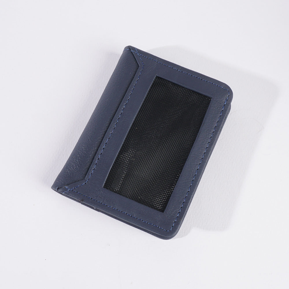 Genuine Leather Bifold Slim Credit Card Holder Blue