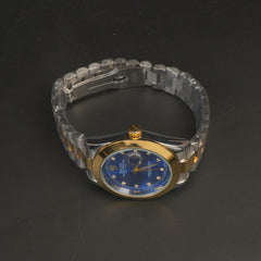 Two Tone Silver Chain Wrist Watch Blue Dial