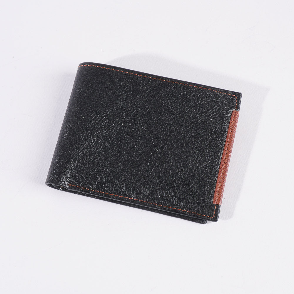 Genuine leather Wallet For Men Black Orange
