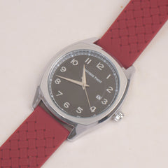 Man's Wrist Watch Silver with Red Straps