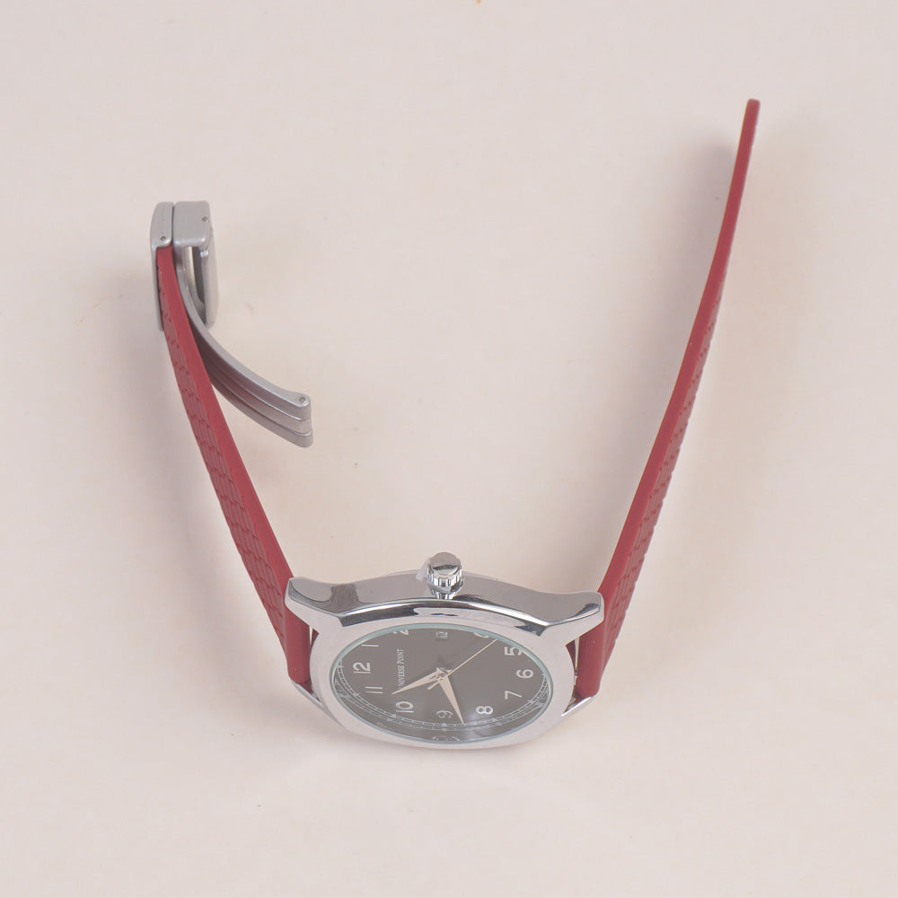 Man's Wrist Watch Silver with Red Straps