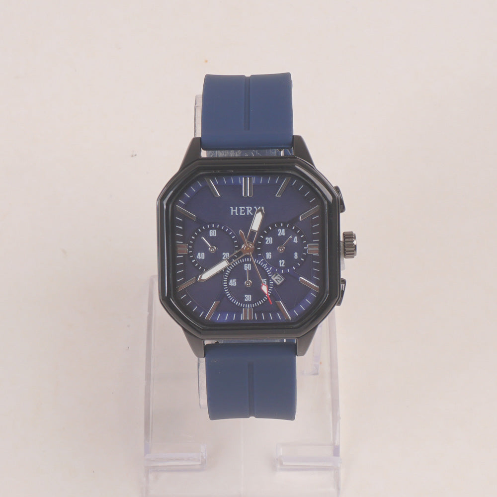 Man's Wrist Watch Black with Blue Straps