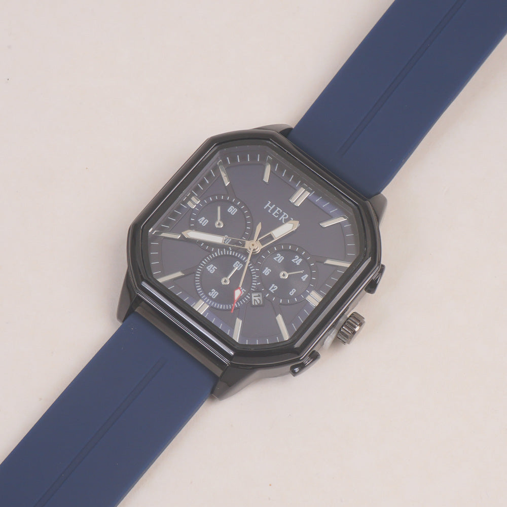 Man's Wrist Watch Black with Blue Straps