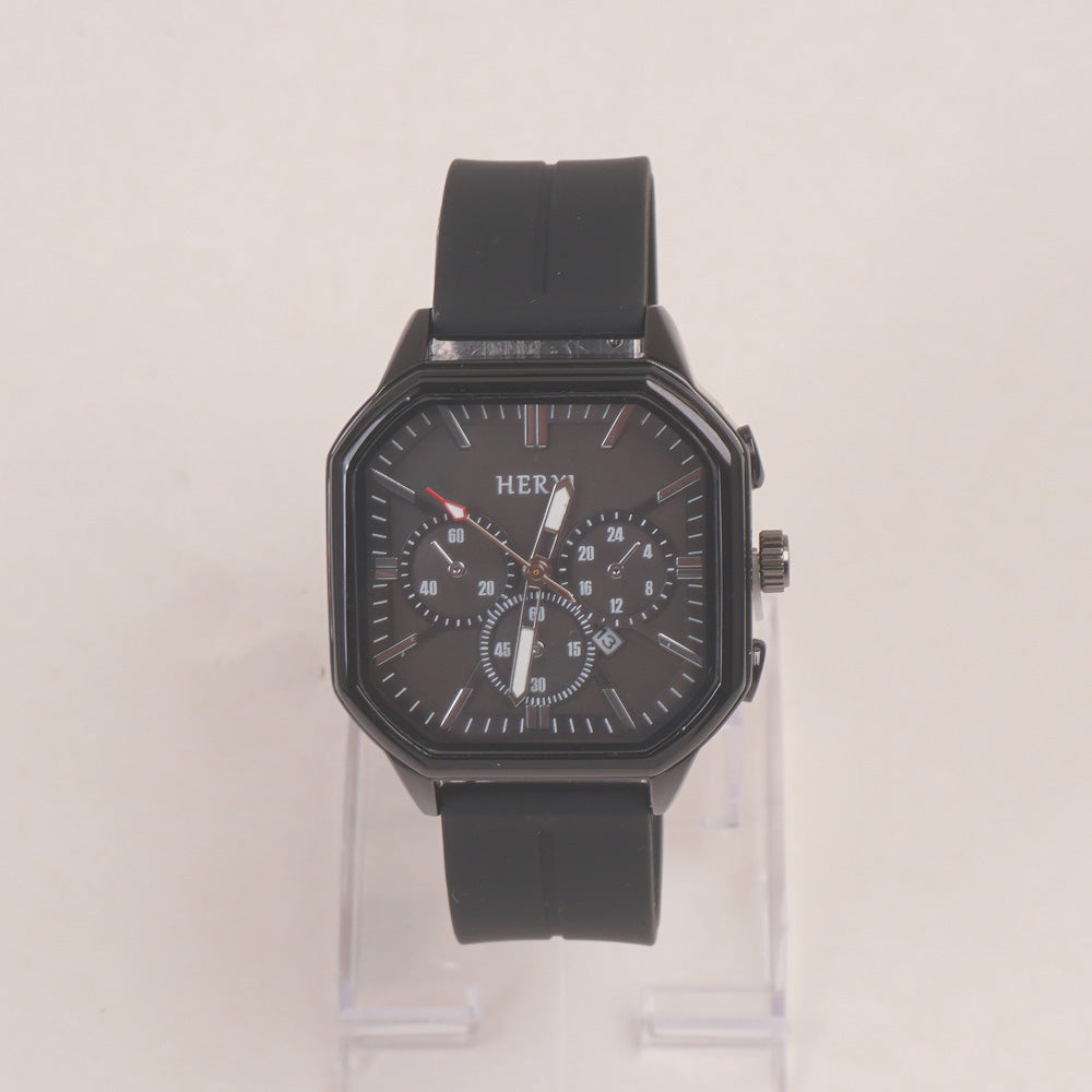 Man's Wrist Watch Black with Black Straps