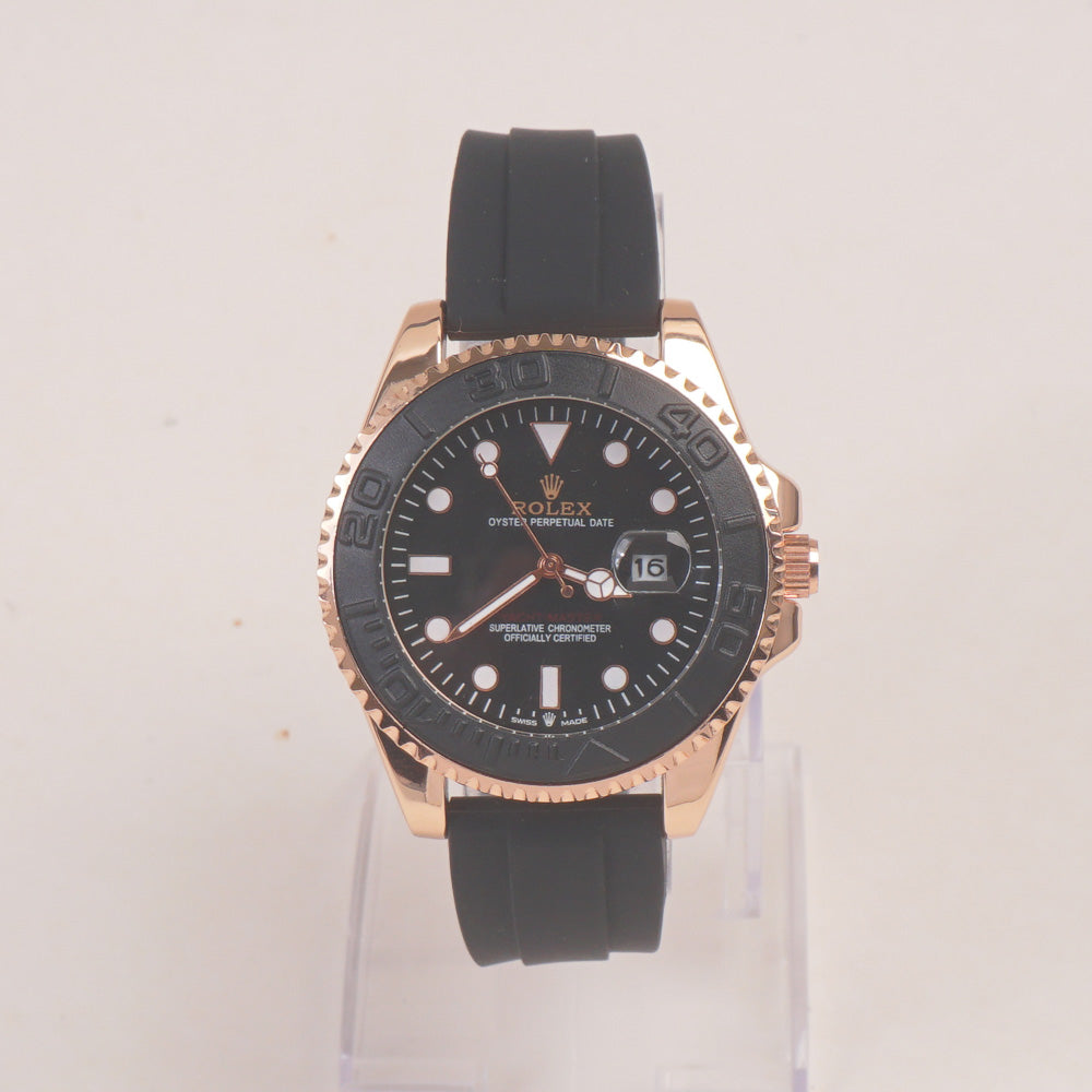 Man's Wrist Watch Rosegold with Black Straps