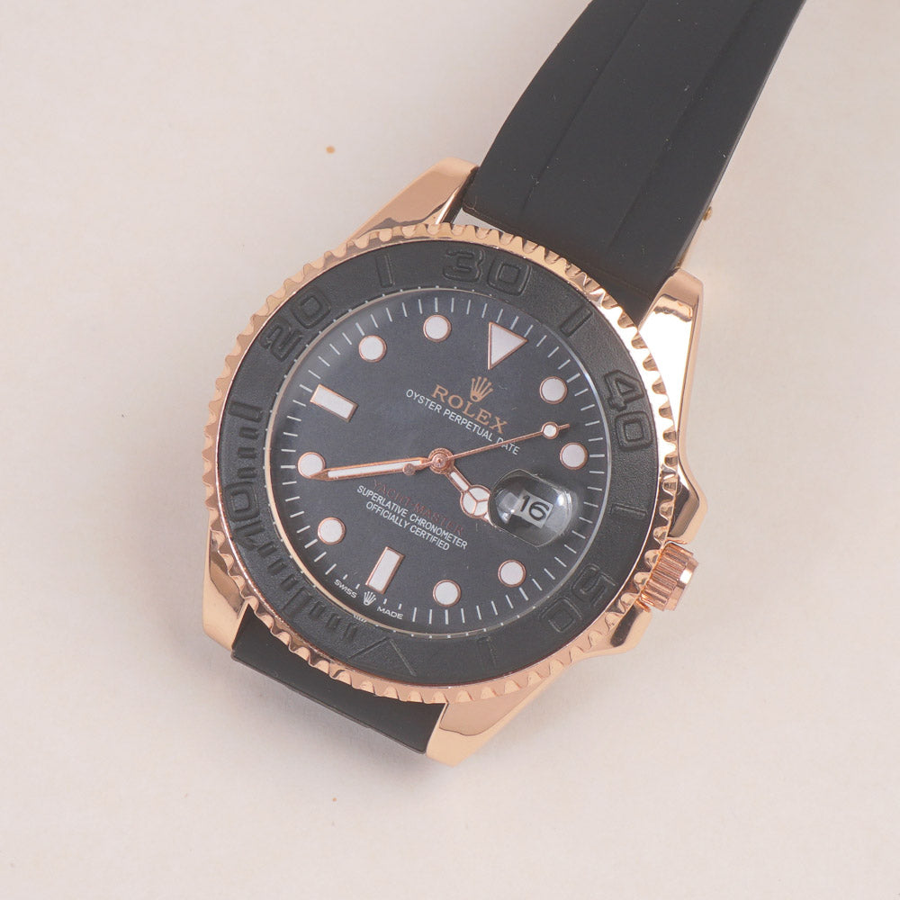 Man's Wrist Watch Rosegold with Black Straps