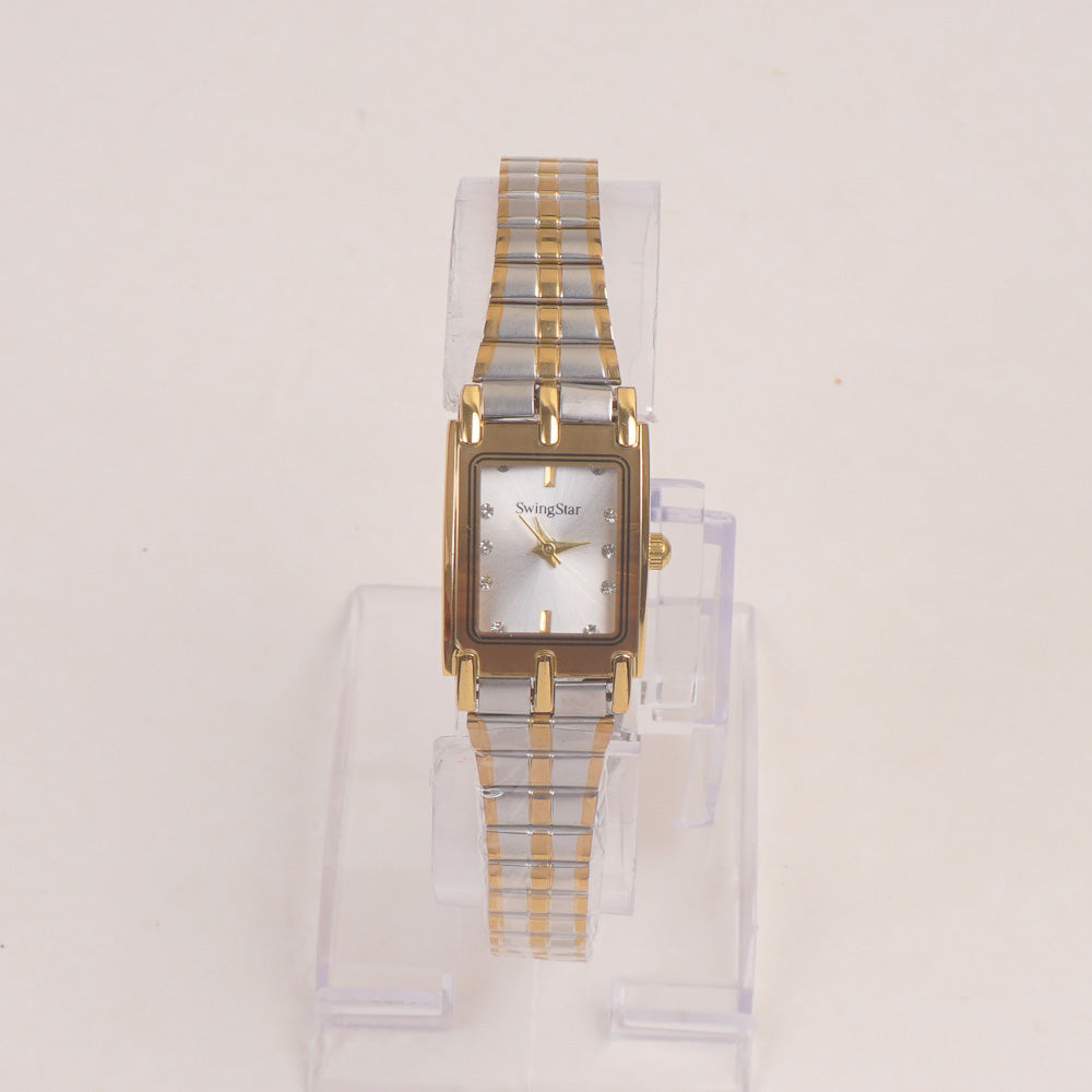 Two Tone Woman Chain Silver Golden Wrist Watch Silver Dial