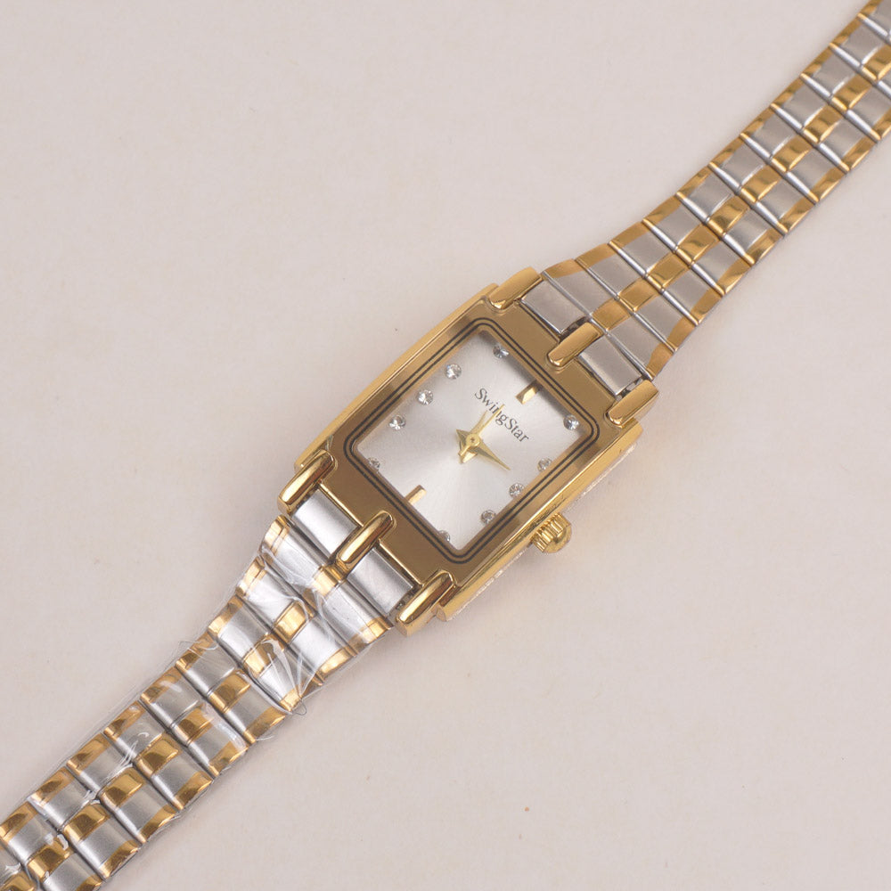 Two Tone Woman Chain Silver Golden Wrist Watch Silver Dial