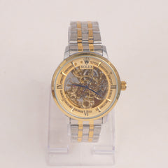 Two Tone Mans Chain Silver Wrist Automatic Watch Golden Dial