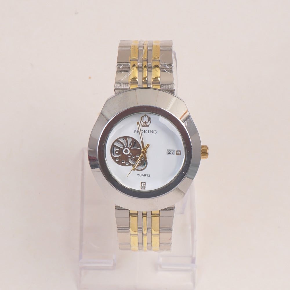 Two Tone  Chain Wrist Watch White Dial