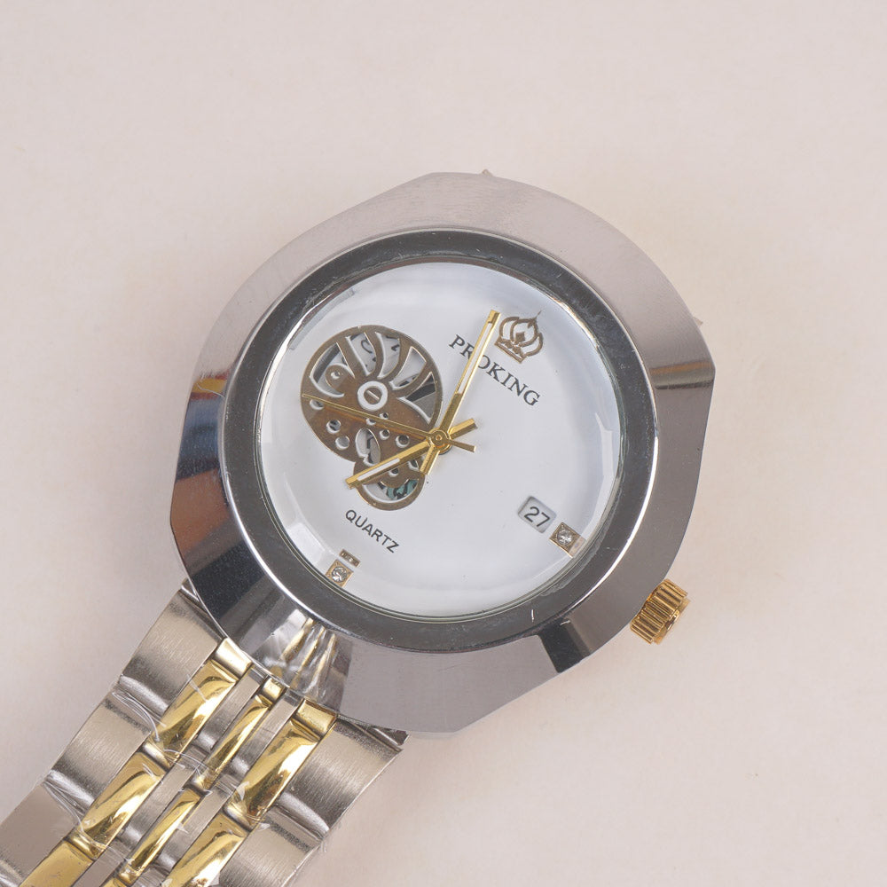 Two Tone  Chain Wrist Watch White Dial