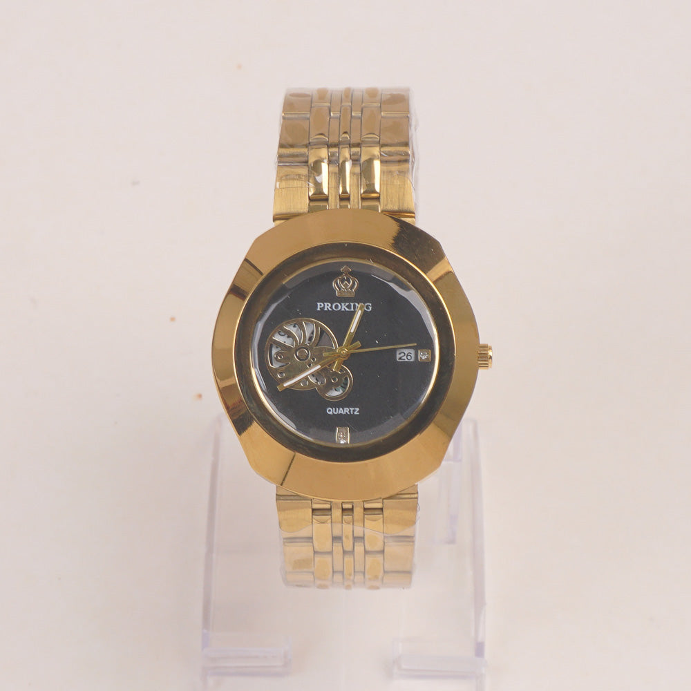 Golden Chain Wrist Watch Black Dial