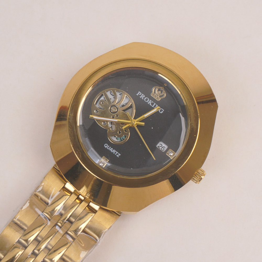 Golden Chain Wrist Watch Black Dial