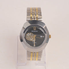 Two Tone Silver Golden Chain Wrist Watch Black Dial