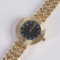 Womens Golden Chain Watch Black Dial