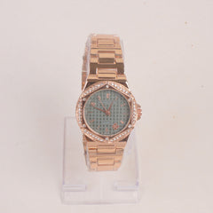 Women Chain Wrist Watch Rosegold Green Dial