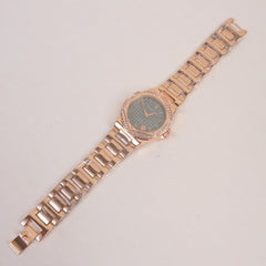 Women Chain Wrist Watch Rosegold Green Dial