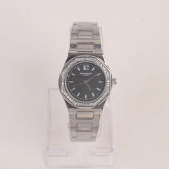 Women Chain Wrist Watch Silver with Black Dial