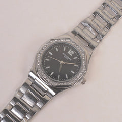 Women Chain Wrist Watch Silver with Black Dial