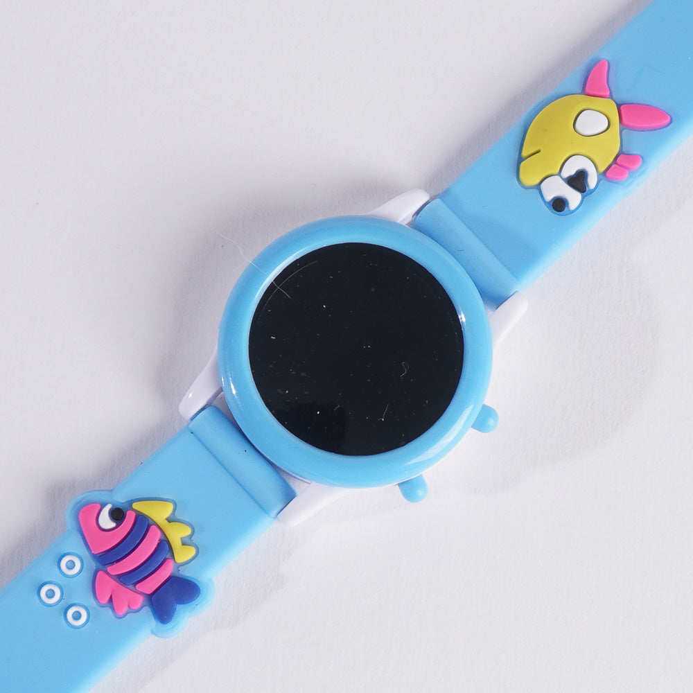 Digital LED KIDS Wrist Watch Cyan Fish Design