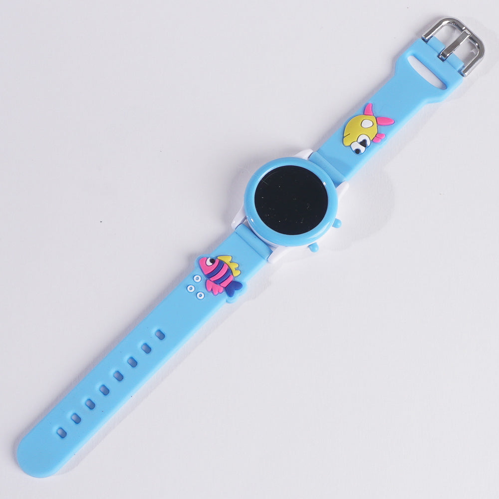 Digital LED KIDS Wrist Watch Cyan Fish Design