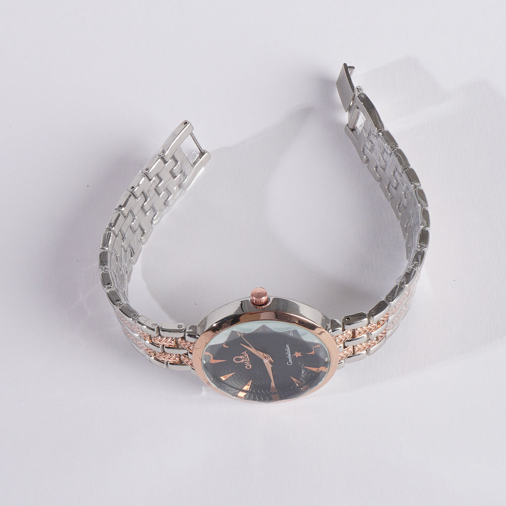 Two Tone Women Stylish Chain Wrist Watch