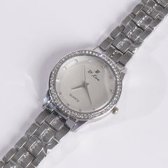 Womens Chain Wrist Watch Stone Silver