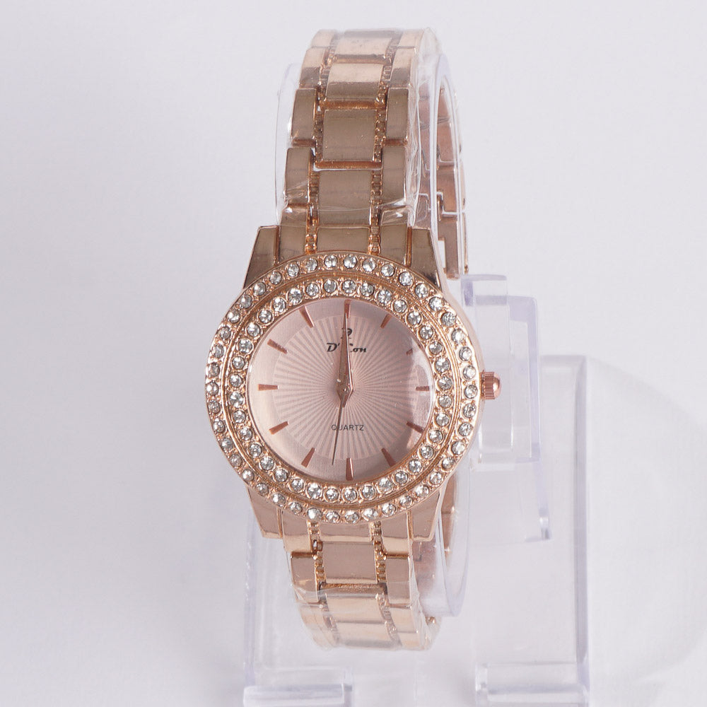 Womens Chain Wrist Watch Dual Stone Rosegold