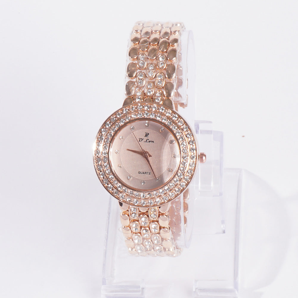 Dual Stone Womens Chain Wrist Watch Rosegold