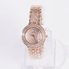 Dual Stone Womens Chain Wrist Watch Rosegold