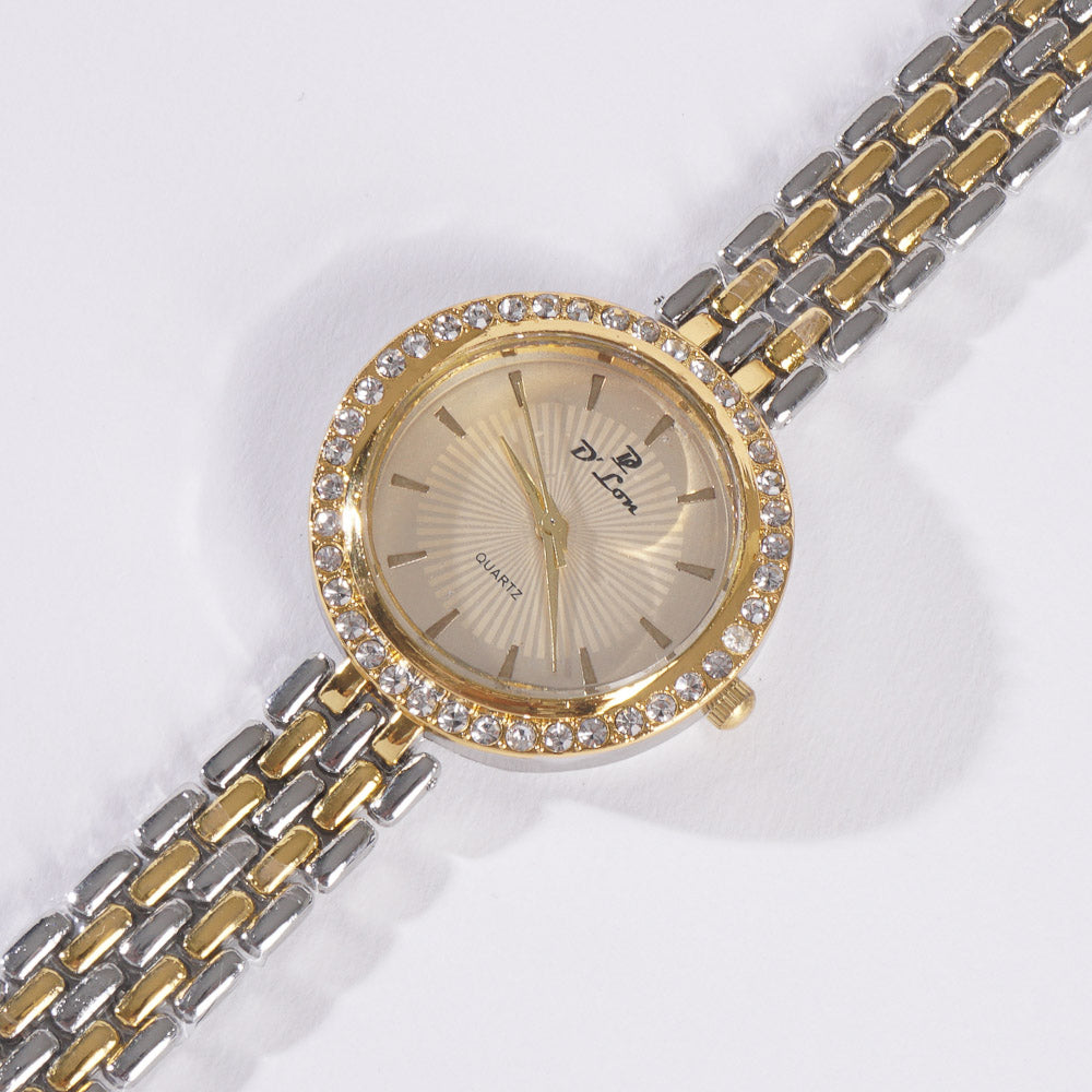 Two Tone Womens Chain Wrist Watch Golden
