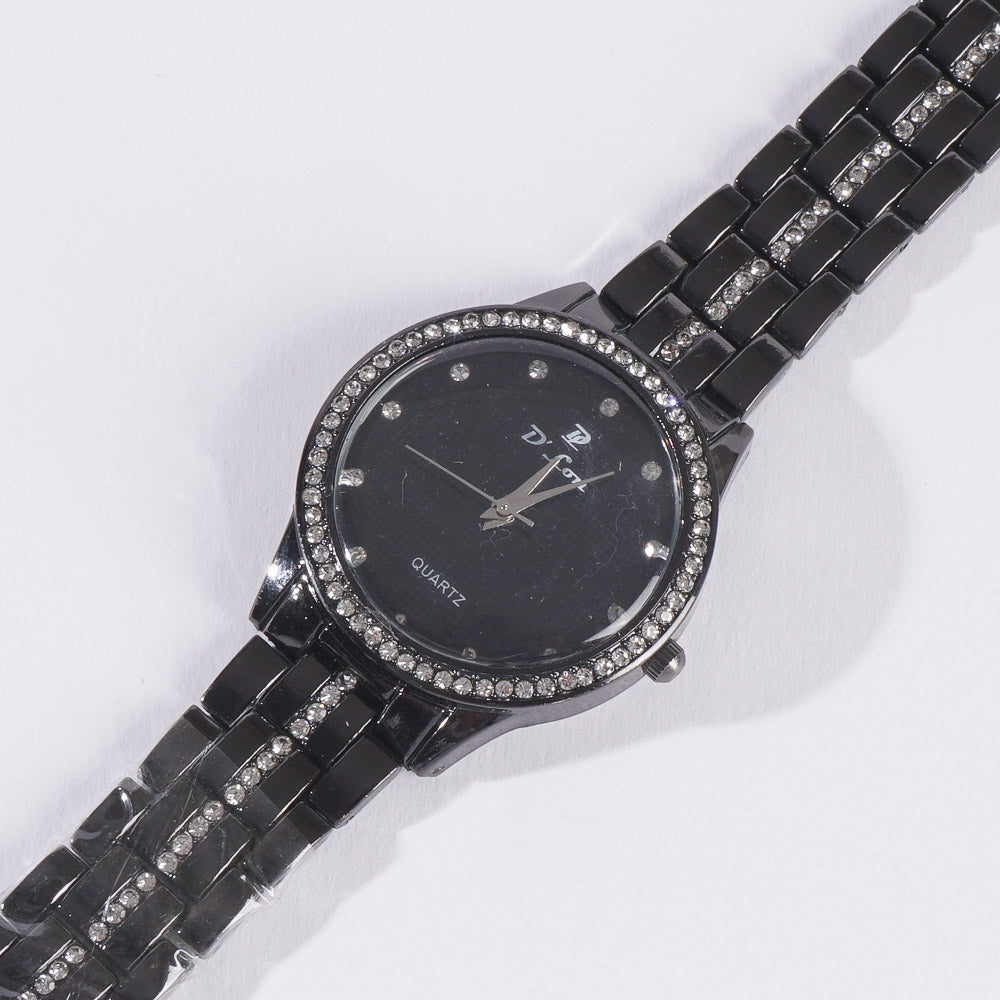 Womens Chain Wrist Watch Stone Black