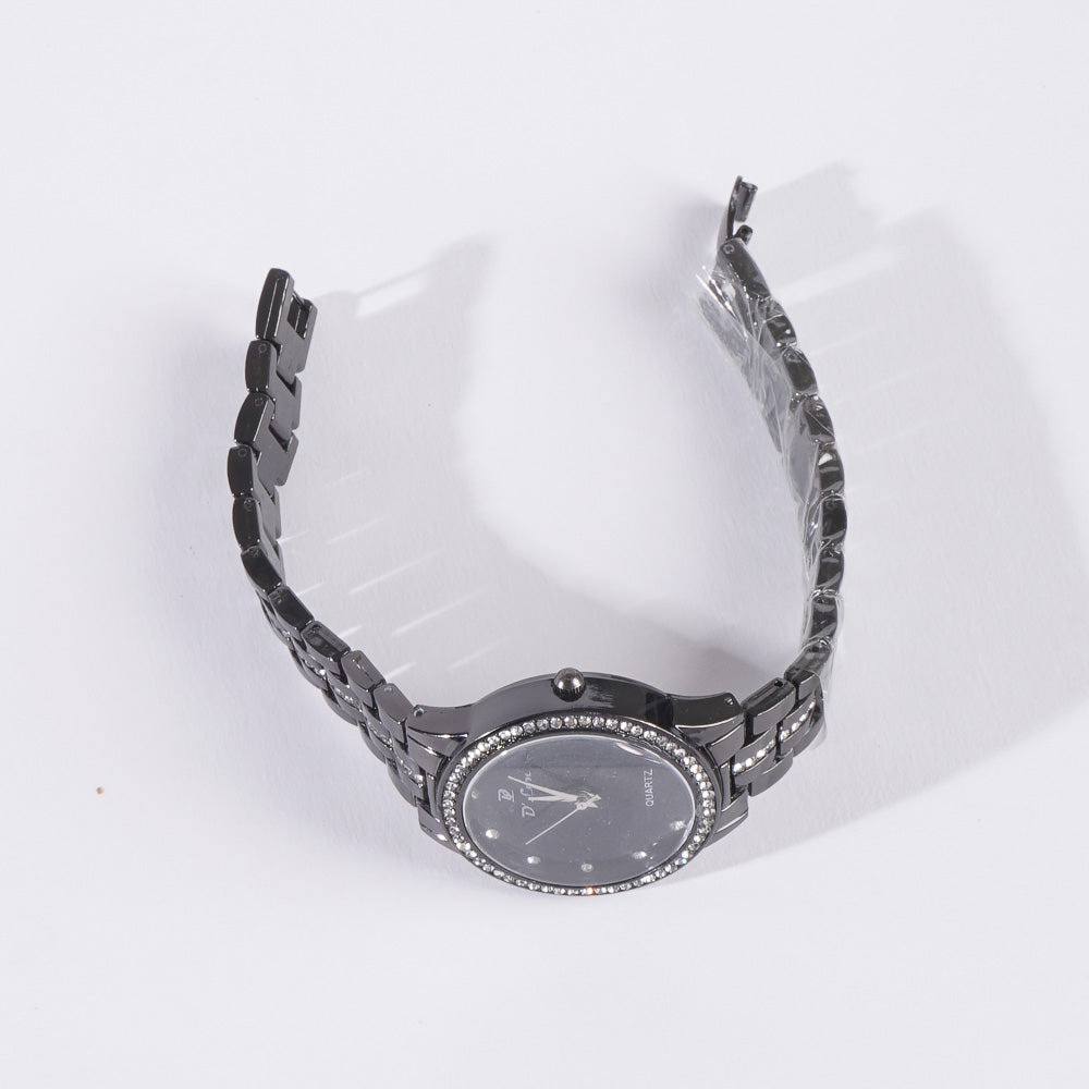 Womens Chain Wrist Watch Stone Black