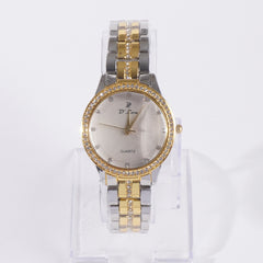 Two Tone Womens Chain Wrist Watch Stone Golden