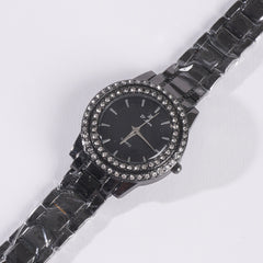 Womens Chain Wrist Watch Dual Stone Black