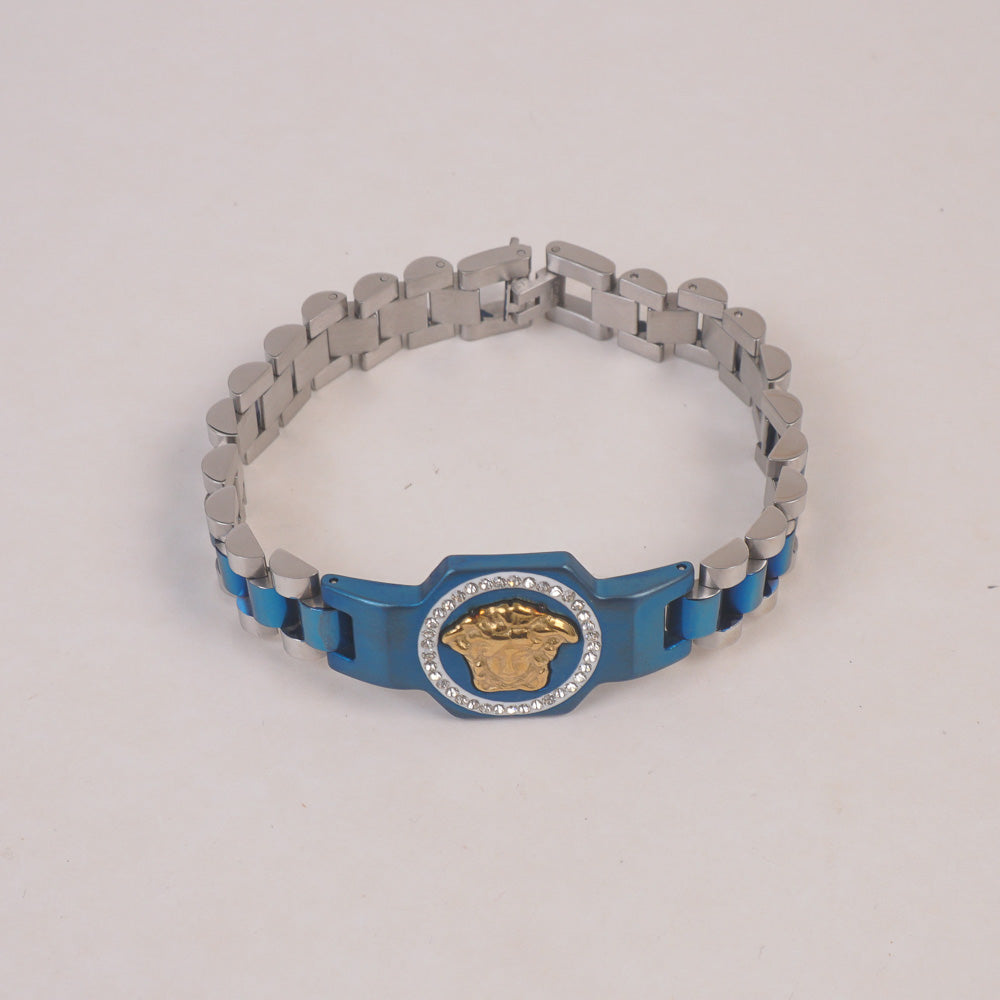 Two Tone Mens Blue Chain Bracelet V